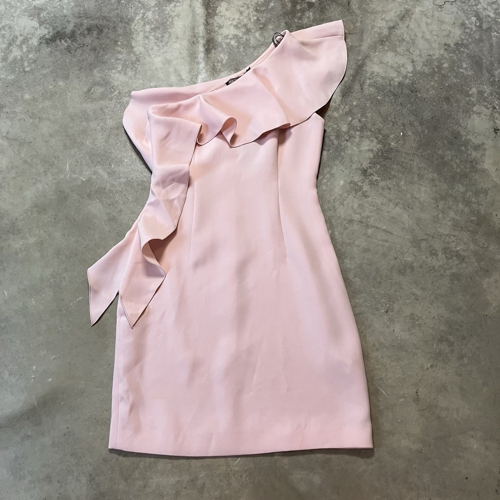 Rachel Zoe Dress Womens Sz 2 Pink Blush One-Shoulder Ruffle ZOEYβ Cocktail